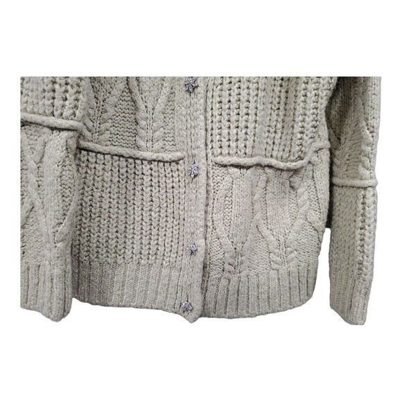 Zara Women's Patchwork Chunky Knit Open Front Cardigan Sweater Light Gre… - Picture 6 of 12
